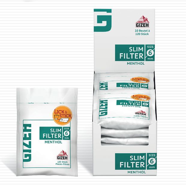 Gizeh Slim Filter 6mm Menthol Cigarette Filters 5 boxes (50 bags)