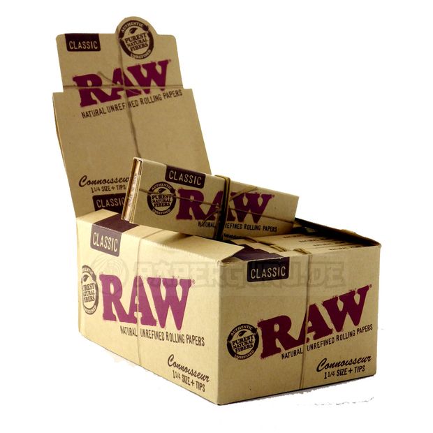 RAW Connoisseur 1 1/4 Medium Size Papers + Tips unbleached