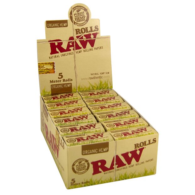 RAW ORGANIC Rolls Slim Length 5 meters Unbleached hemp papers  1 box (24x rolls)
