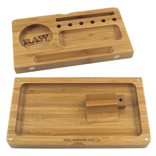 RAW Rolling Tray Bamboo Magnetic Flip Box 22 x 23,5 x 2 cm NEW