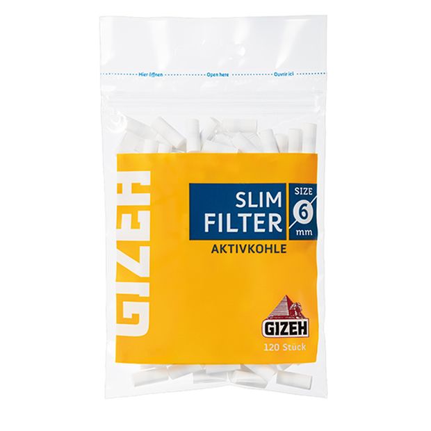 Gizeh slim Aktivkohle Filter 6mm Aktivkohlefilter Zigarettenfilter 1 Beutel (120 Filter)