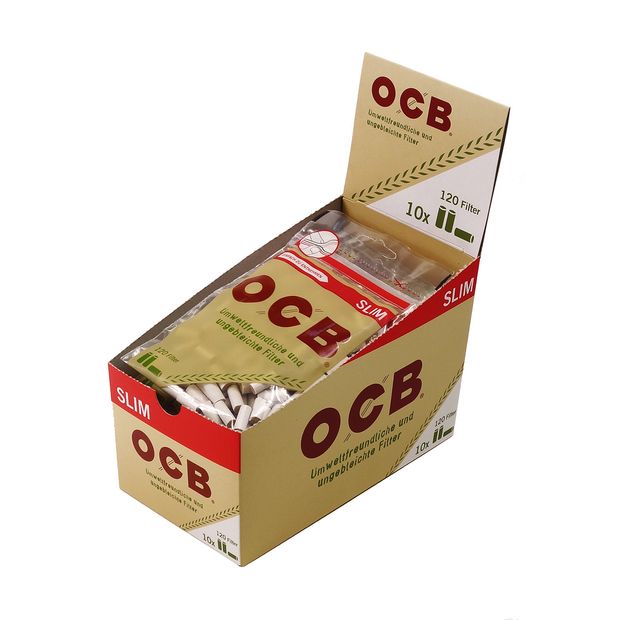 OCB Slim Filters unbleached cellulose cigarette filters  2 displays (20 bags/ 2400 filters)