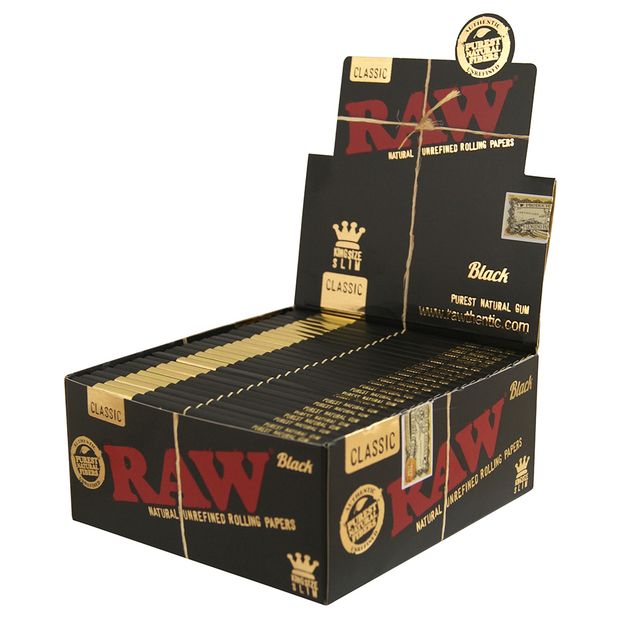 RAW Black Classic, Kingsize Slim Blttchen, 32 ultra-dnne Blttchen pro Heftchen 1 Box (50 Heftchen)