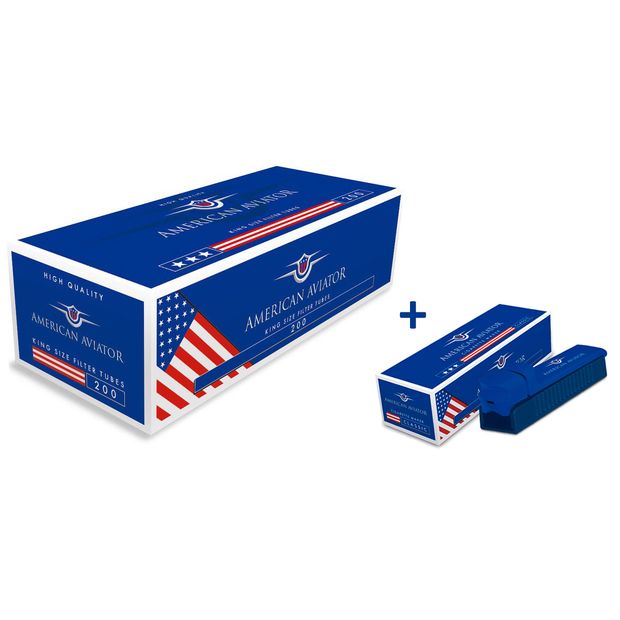 *BARGAIN PACK!* 10 Boxes of American Aviator King Size Tubes + 1 Classic Cigarette Maker