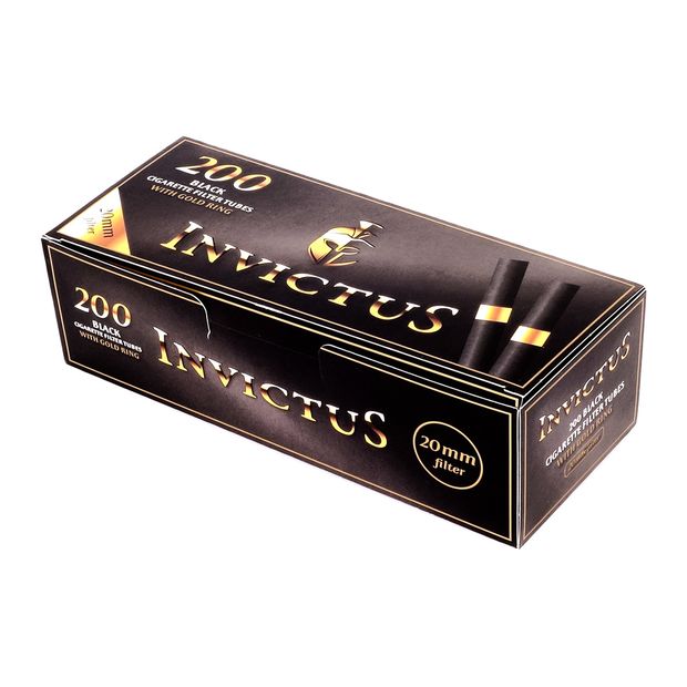 Invictus Black Cigarette Filter Tubes with Gold Ring, 20 mm Filter, 200 per Box