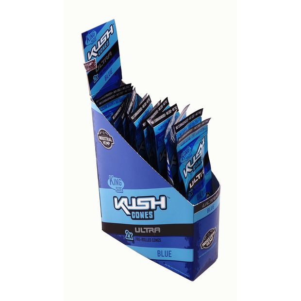 1 Box KUSH Cones Herbal Wraps Ultra Slow Burn, BLUE aus Hanf - ohne Tabak!