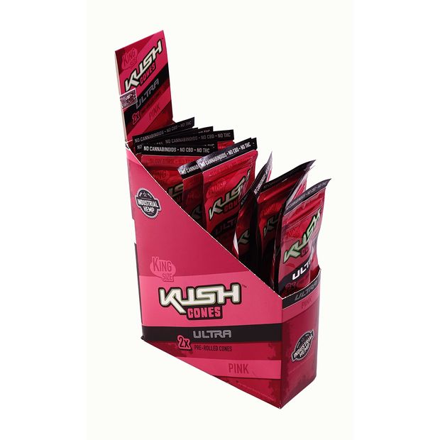 1 Box KUSH Cones Herbal Wraps Ultra Slow Burn, PINK aus Hanf - ohne Tabak!