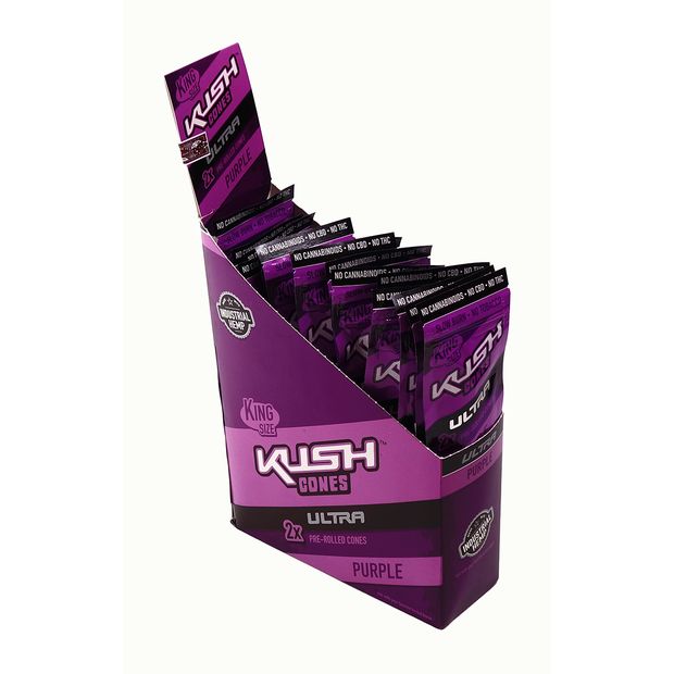 1 Box KUSH Cones Herbal Wraps Ultra Slow Burn, PURPLE, Hemp - no Tobacco!