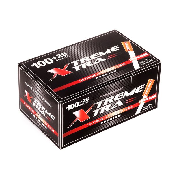 XTREME XTRA Cigarette Tubes with extra long 24 mm Filter, 125 Tubes per Box