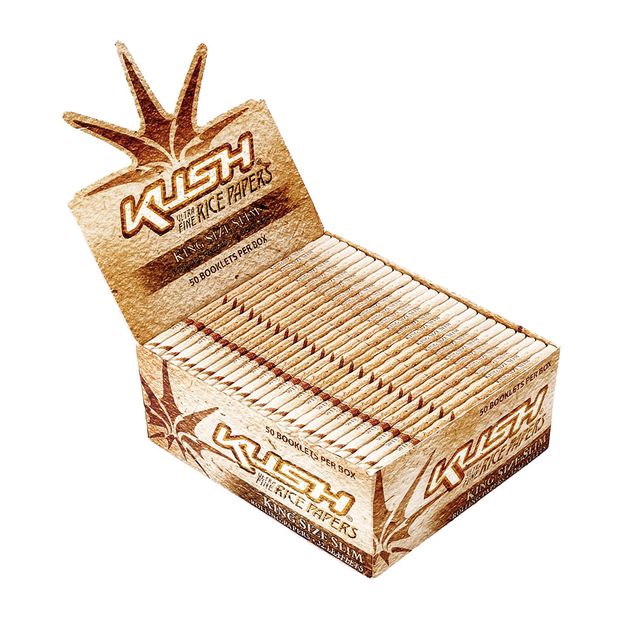 KUSH King Size Slim Papers Rice, 50 Rice-Papers per Booklet, 50 Booklets per Box