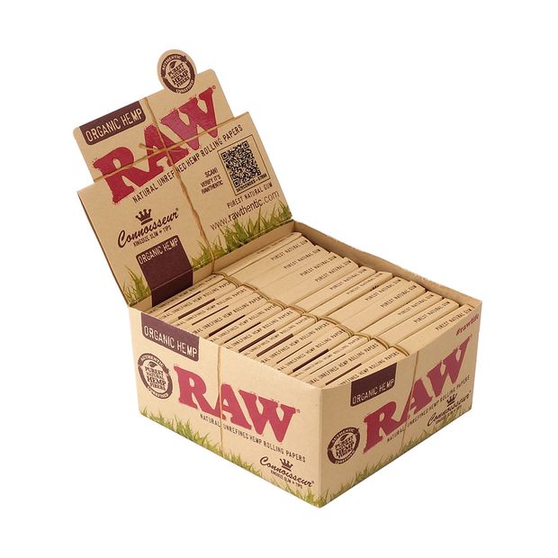 RAW Connoisseur Kingsize Slim + Tips, Organic Hemp, 32 Leaves + Tips per Booklet