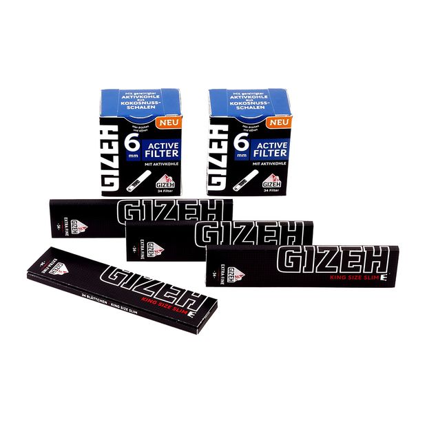 Kombi-Paket mit 4x GIZEH Extra Fine King Size Slim + 2x GIZEH Active Filter Slim-Format