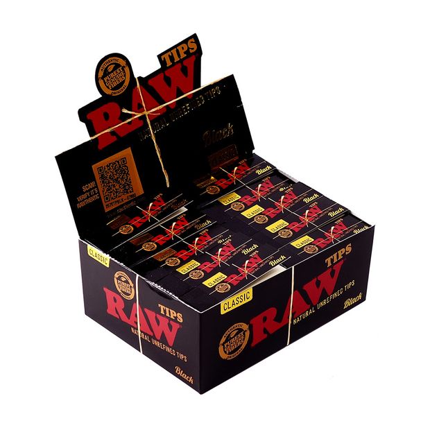 RAW Black Tips, Slim - Size, 50 unperforated Tips per Booklet, 50 Booklets per Box