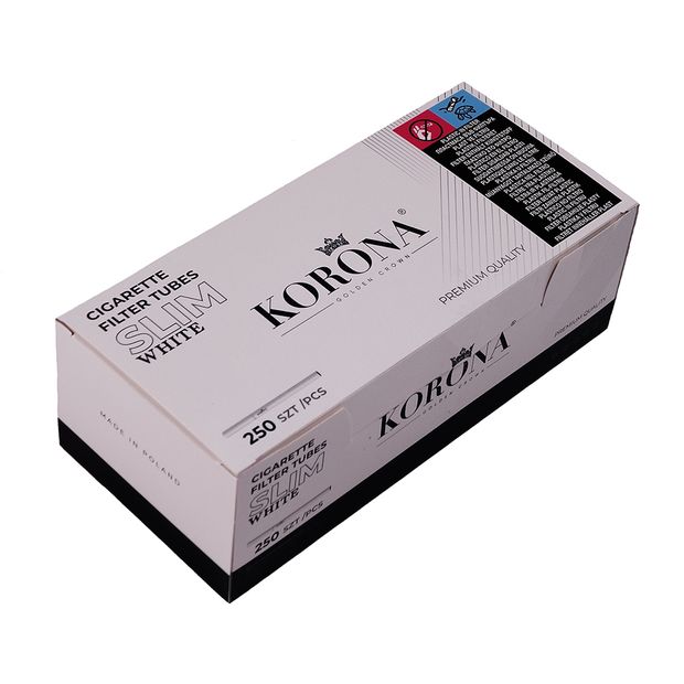Korona Slim White Filter Tubes, 6,8 mm Diameter, 250 Tubes per Box