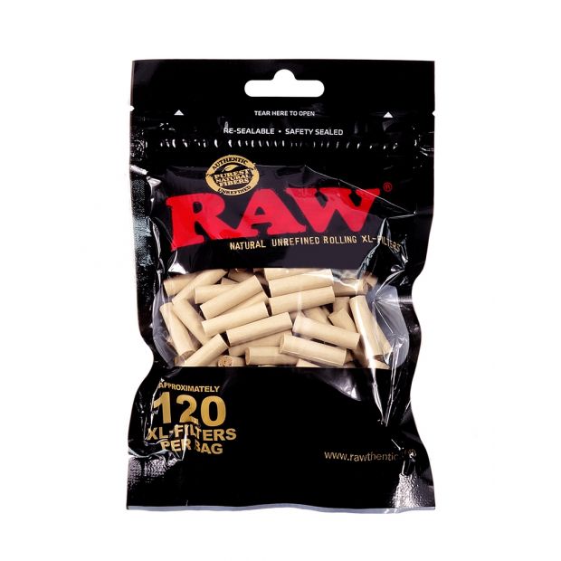 RAW Black XL filter, slim size 6 x 22 mm cigarette filters, 120 filters per bag
