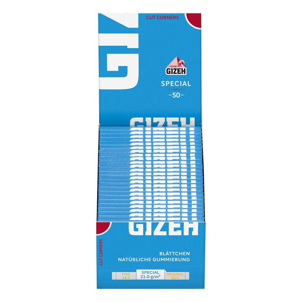 GIZEH Feinfilter Aktivkohlefilter 8mm & Gizeh Special Blau Blättchen Papier 