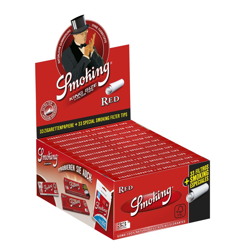 Smoking King Size Red Filter Tips Zigarettenpapier á 33 Blatt 