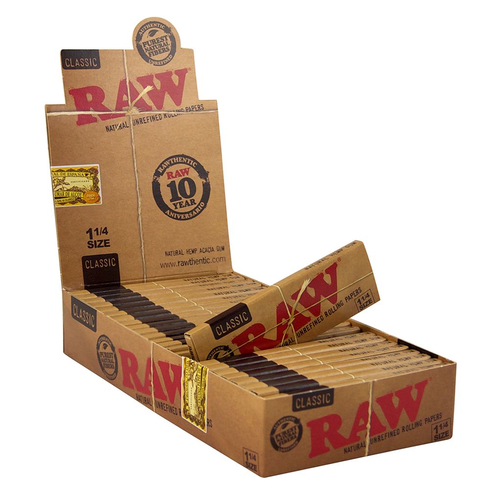 RAW CLASSIC Natural UNREFINED rolling paper size 1 1/4 6 booklets 