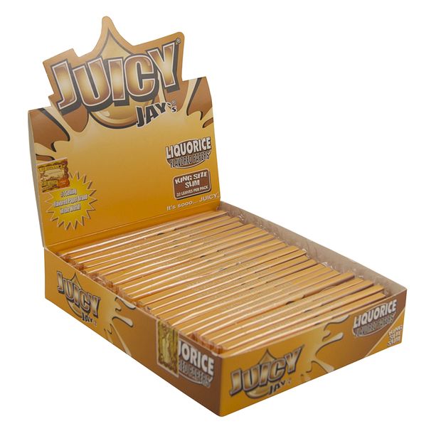 1 Box (24x) Juicy Jays King Size flavoured Papers Liquorice Lakritz