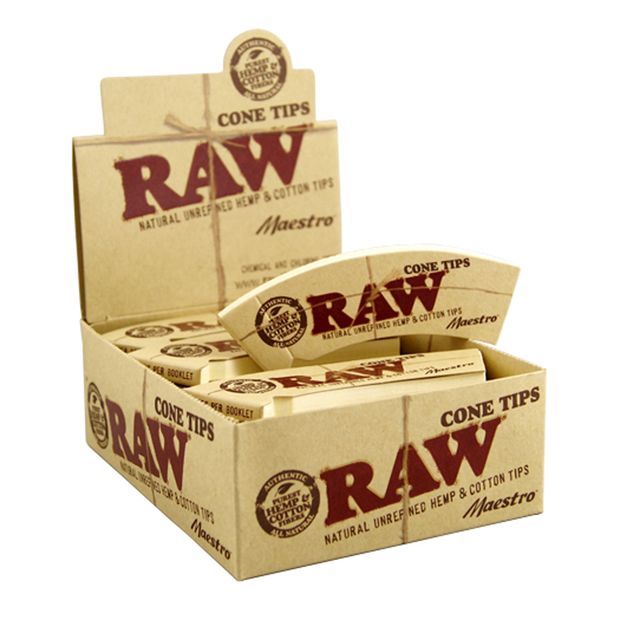 RAW Tips Cone Maestro konische ungebleichte Filtertips breit perforiert 3 Boxen (72 Heftchen)