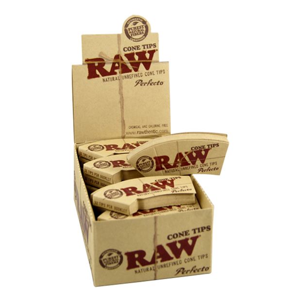 RAW tips Cone Perfecto conical unbleached fliter tips slim perforated 1 box (24 booklets)