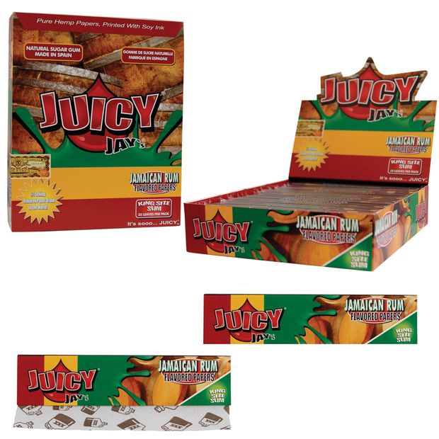 1 Box (24x) Juicy Jays King Size flavoured Papers Jamaican Rum