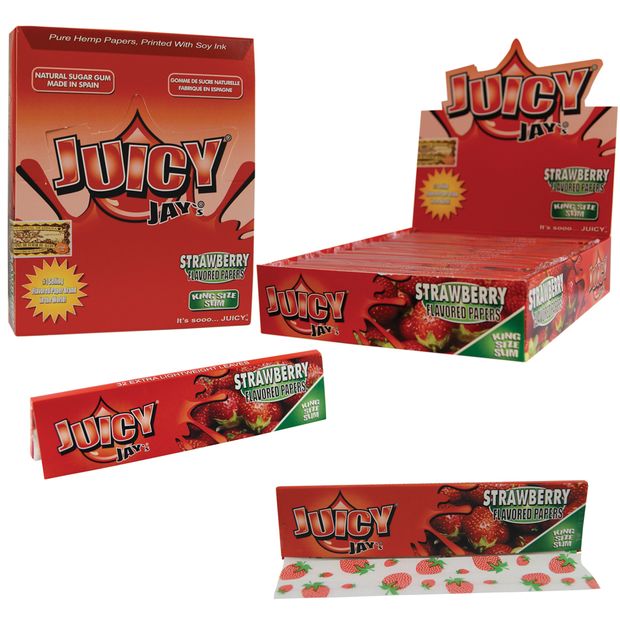 1 Box (24x) Juicy Jays King Size flavoured Papers Strawberry