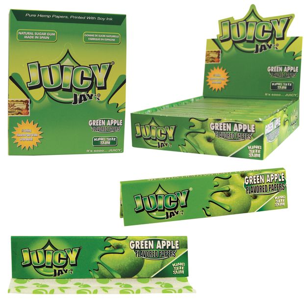 1 Box (24x) Juicy Jays King Size flavoured Papers Green Apple