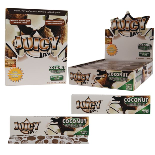 1 Box (24x) Juicy Jays King Size flavoured Papers Coconut