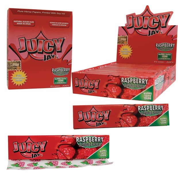 1 Box (24x) Juicy Jays King Size flavoured Papers Raspberry