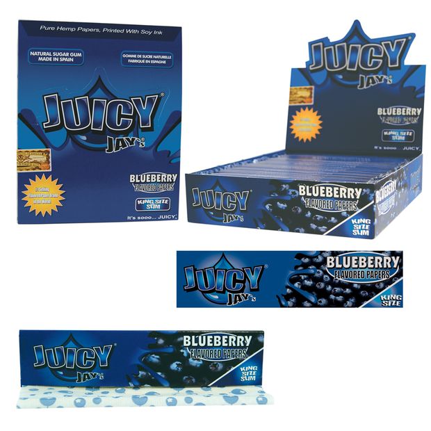 1 Box (24x) Juicy Jays King Size flavoured Papers Blueberry