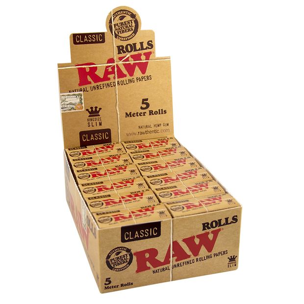RAW Classic Rolls Slim 5m Länge ungebleicht 5 Boxen (120x Rolls)