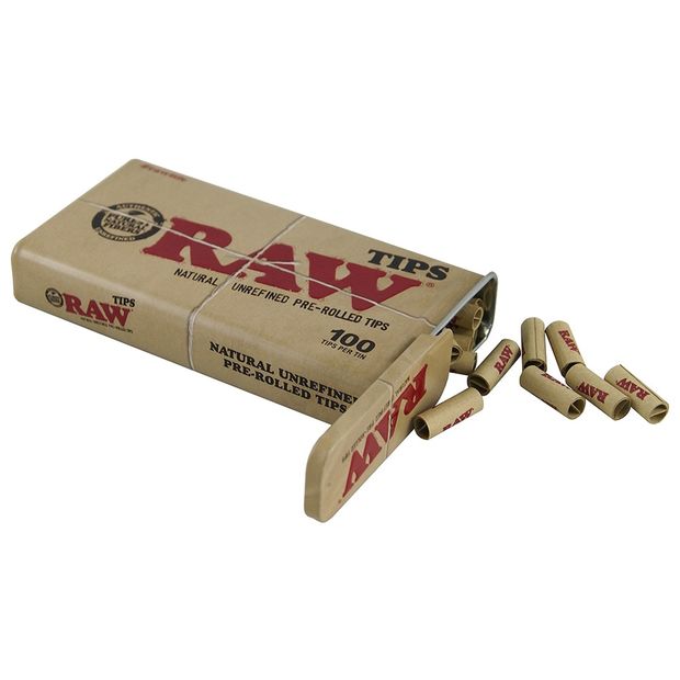 RAW Prerolled Tips Metal Tin Case 100 Tips per Tin Case
