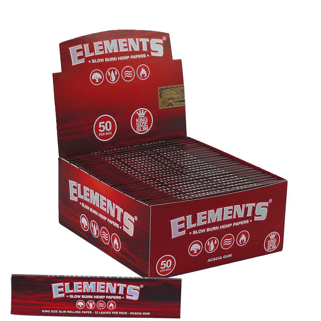 Elements Red Slow Buringing Rolling Paper king Size Slim Full box of 50