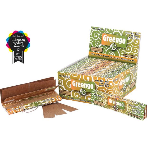 Greengo Kingsize Slim 2in1 unbleached Papers + Tips 5 boxes (120 booklets)