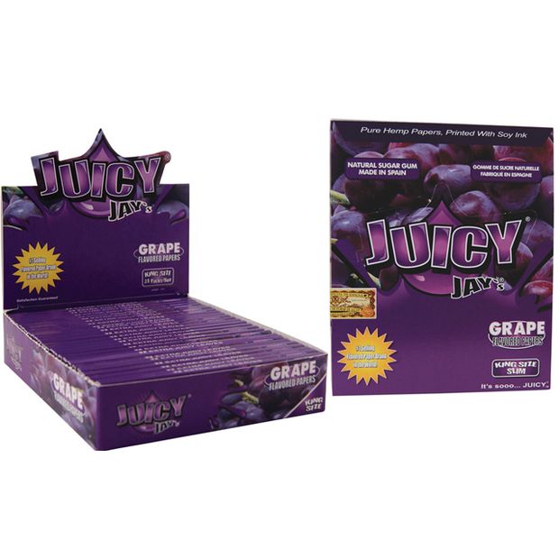1 Box (24x) Juicy Jays King Size flavoured Paper Grape aromatisiert