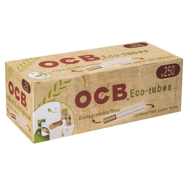 OCB Eco-Tubes unbleached Cigarette Tubes with biodegradable Filter 8 boxes (2000 tubes)