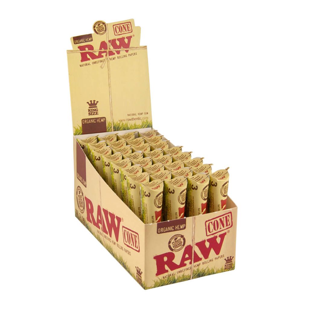 1 Box Raw Organic Hemp Natural King Size Pre-Rolled Rolling Paper Cones 32 Per
