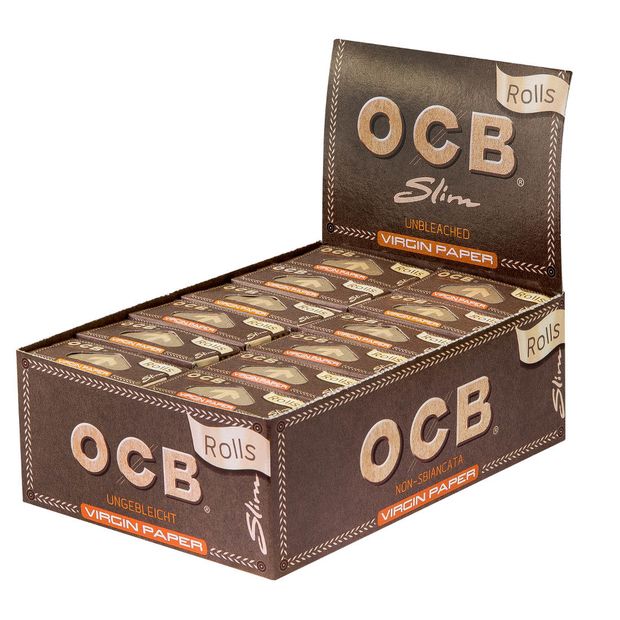 OCB Virgin Slim Rolls Continuous Paper 4m unbleached extra fine 1 box (24 rolls)