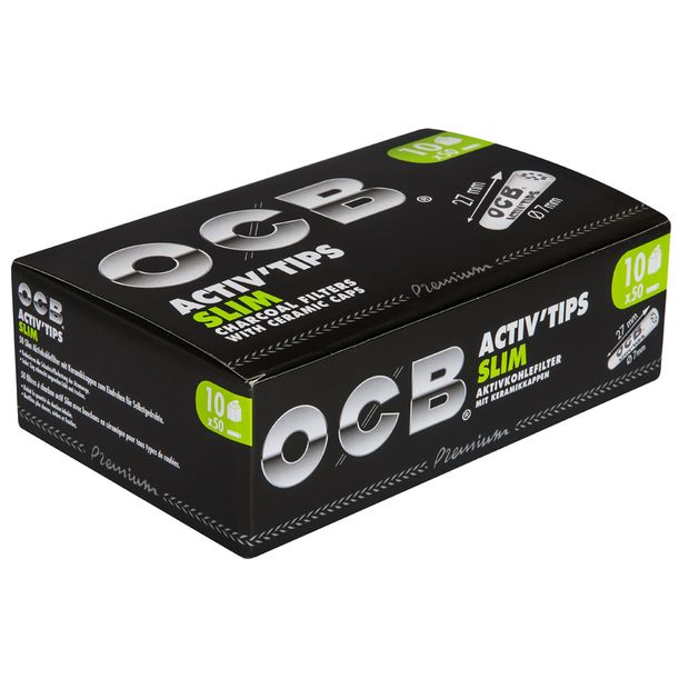 OCB ActivTips SLIM Charcoal filters with ceramic caps 3 Displays (1500 filtertips)