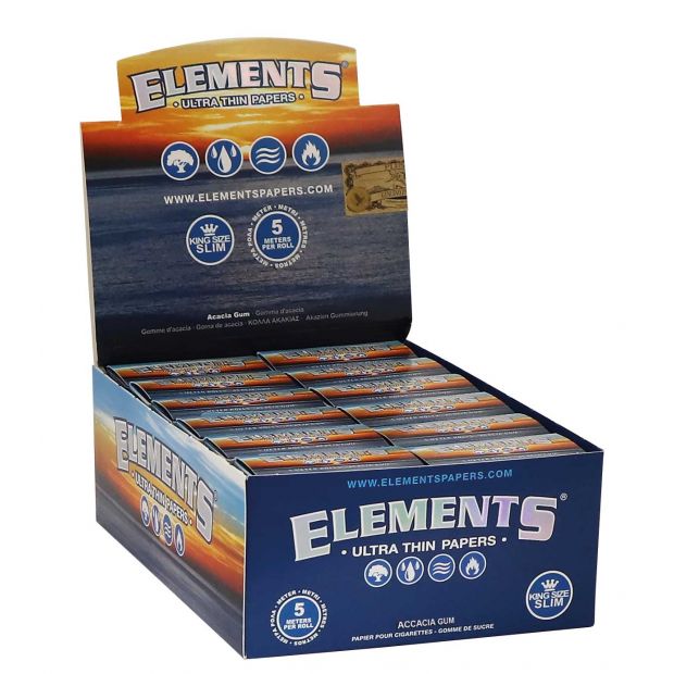 Elements Ultra Thin Rolls aus Reis, 5m-langes Zigarettenpapier, King Size Slim 1 Box (24 Rollen)
