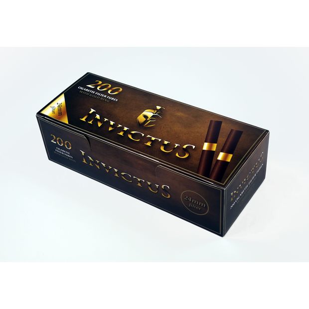 Invictus brown dunkle Zigarettenhülsen mit Goldring, 24mm Filter, 200er Box 5 Boxen (1000 Hülsen)