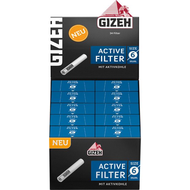GIZEH Active Filter mit Aktivkohle, SLIM-Format 6 mm Durchmesser, 34 Stück pro Packung