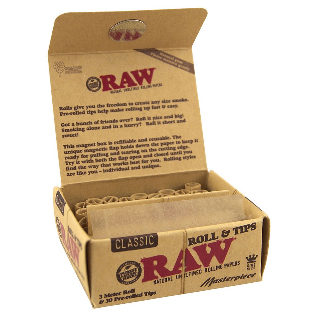 Raw Rolls Full Box 6 x 3m Slim Natural Rolling Paper Classic Kingsize Wide Rips 