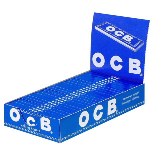 OCB Blue Rolling Papers, 50 regular papers per booklet, cut corners 1 box (25 booklets)