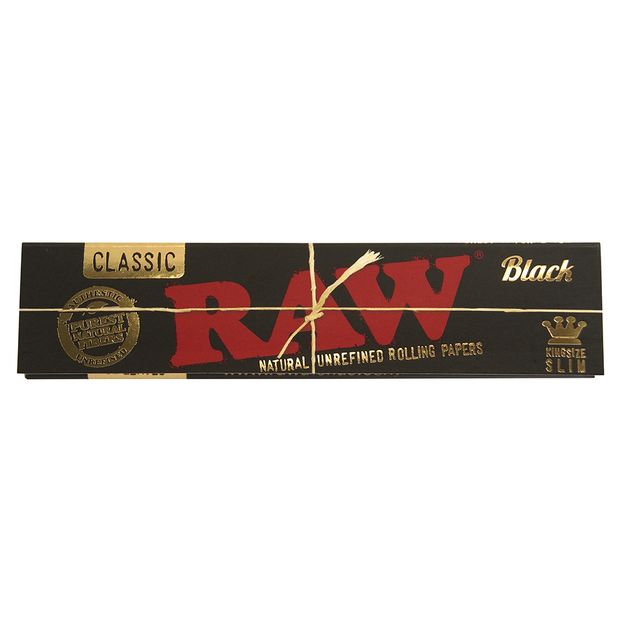 RAW Black Classic, Kingsize Slim Blättchen, 32 ultra-dünne Blättchen pro Heftchen 10 Heftchen