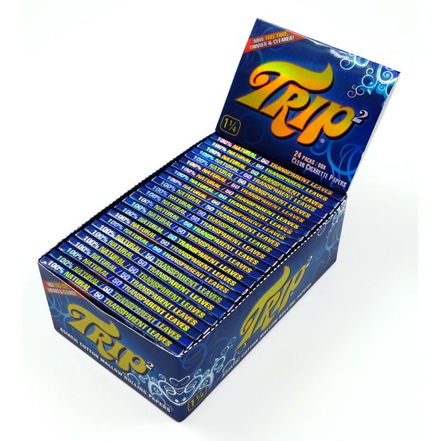 Trip 2 Clear Cigarette Papers aus Zellulose, 1 ¼ Format, 50 transparente Blättchen pro Heftchen 5 Boxen (120 Heftchen)