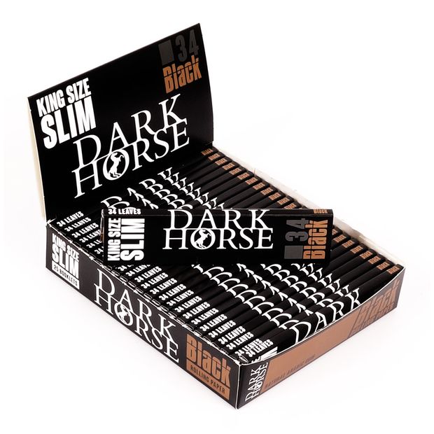 Dark Horse Black, King Size Slim Papers, 34 Blatt pro Heft 3 Boxen (75 Heftchen)
