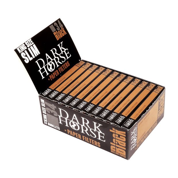 Dark Horse Black King Size Slim Papers+Tips, 34 Leaves and Tips per Booklet 1 box (24 booklets)