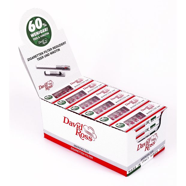 David Ross Mikrofilter, 8 mm Durchmesser, 60% Nikotin- und Teer-Reduktion 1 Box (36 Packungen)